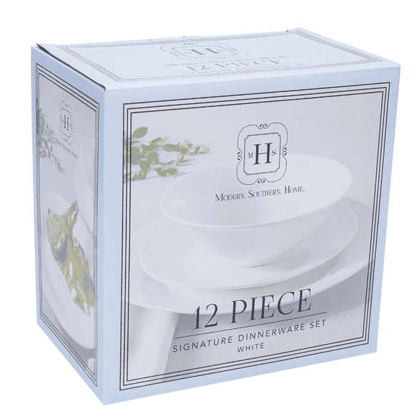 12-Piece Dinnerware Set  Rim Shaped Plates and Bowls, Classic White Porcelain Dinner Set for 4, Microwave & Dishwasher Safe Tableware for Everyday Use and Special Occasions