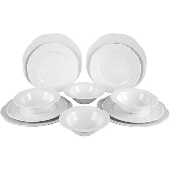 12 Piece Dinnerware Set Service for 4 Person, Modern Porcelain Plates and Bowls Set Tableware