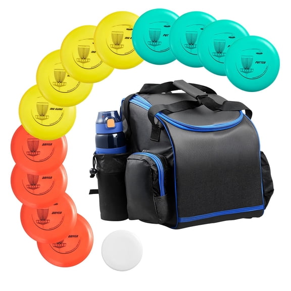 12-Piece Disc Golf Starter Set with Putter, Mid-Range, Driver Discs, Mini Marker&Backpack for Outdoor Play in Park, Lawn, or Beach