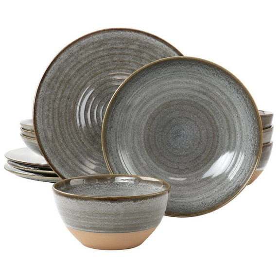 (12 Piece) Dreamweaver Round Earthenware Dinnerware Set in Gray