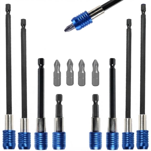12-Piece Drill Bit Extension Set, Quick-Release Locking Extensions (2",4",6",12")