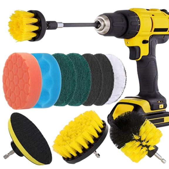 12-Piece Drill Brush Attachment Set Sponge Scrubber Cleaner Kit for Car Polishing Kitchen Bathroom Cleaning Wheel Cleaner Rim Polish Chrome Cleaner Non-Acid Formula Alloy Wheel Care Auto Accessory