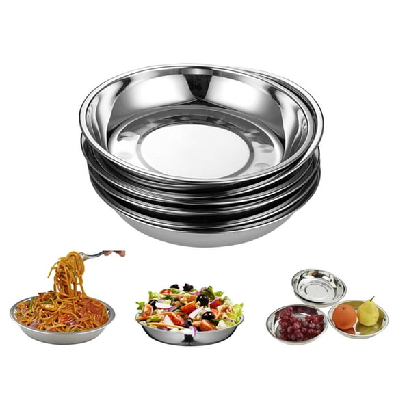 12 Piece Durable Round Stainless Steel Dinner Plates 7.75" Dinner Plates Dish, Picnic, Home, Restaurants