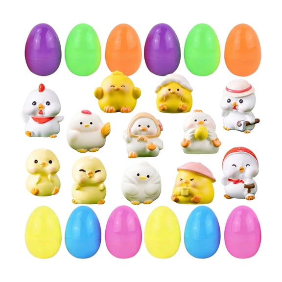 12-Piece Easter Egg Chick Figurine Set With Open Surprise Eggs And Festive Basket Stuffing - Each Egg Holds Uniquely Designed Chick Ornament, 12 Brightly Colored Reusable