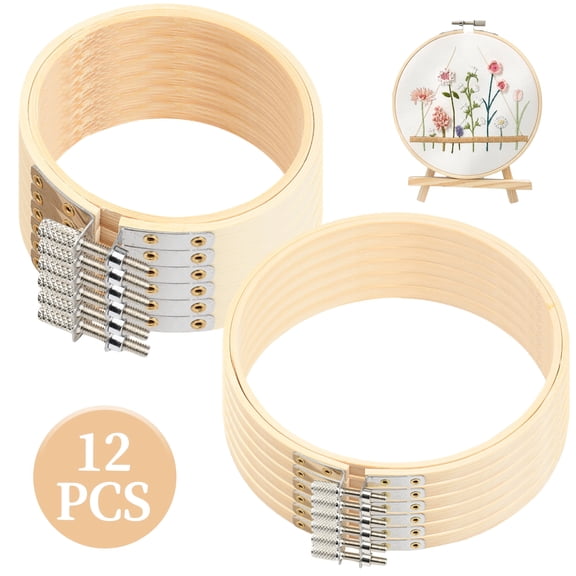 12 Piece Bamboo Embroidery Hoops Set, Adjustable Cross Stitch Frames for Needlework and DIY Crafts, 3 inch and 6 inch