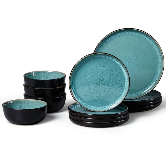 12 Piece Pastel Turquoise Emerald Sea Series Ceramic Tableware Set