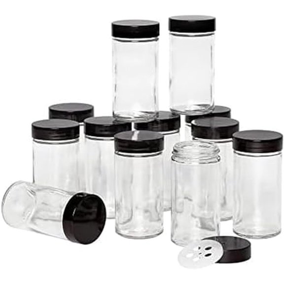 12-Piece Empty Glass Spice Jar Set Black Lids 3 oz