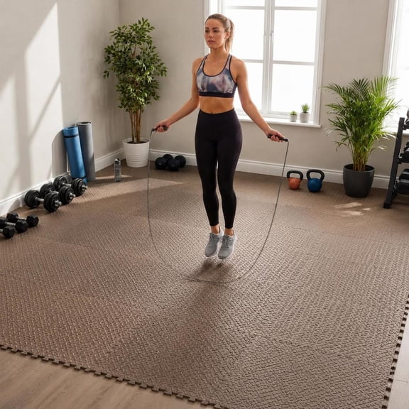 12-Piece Eva Interlocking Floor Mats, 1/2" Thick, Brown Puzzle Exercise Mat for Home Gym