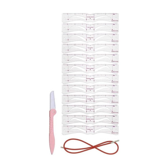12 Piece Eyebrow Shaping Stencil Set, White Plastic 20cm, Reusable Brow Template with Strap for Beginners and Pros, Soft PEVA Material for Easy DIY Eyebrow Makeup and Travel