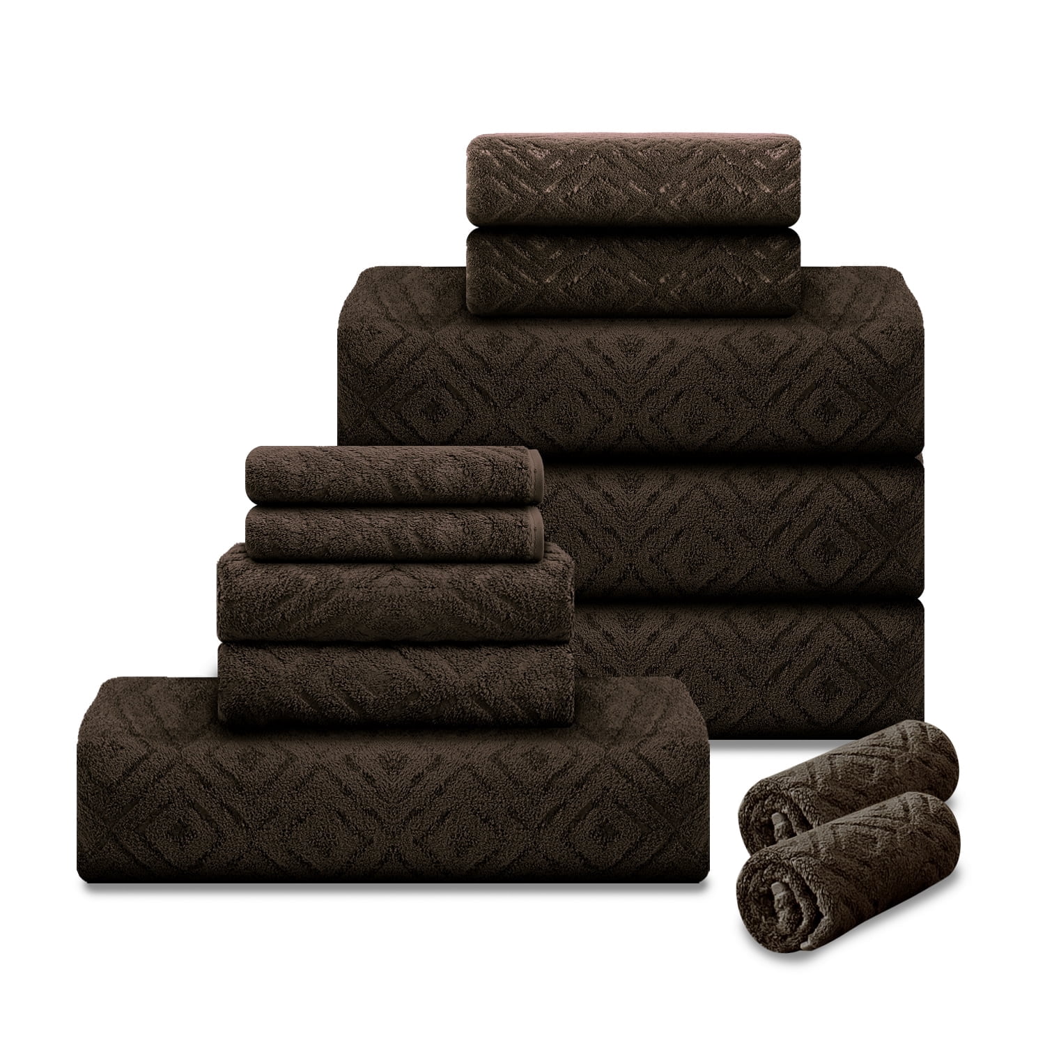 12 Piece Family Towels Set for Bathroom, Quick Drying, High Absorbent Ultra Soft Towel Sheet, Includes 4 Bath Towels, 4 Hand Towels, & 4 Washcloths (Dark Brown)