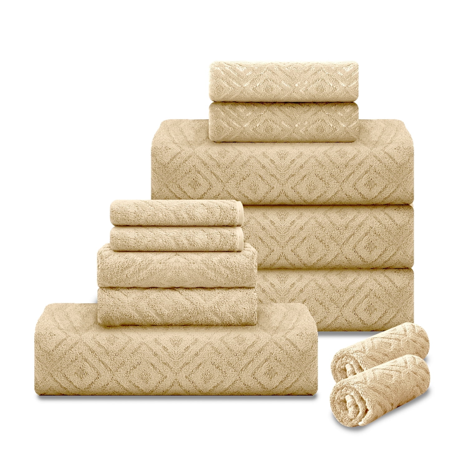 12 Piece Family Towels Set for Bathroom, Quick Drying, High Absorbent Ultra Soft Towel Sheet, Includes 4 Bath Towels, 4 Hand Towels, & 4 Washcloths (Dark Camel)