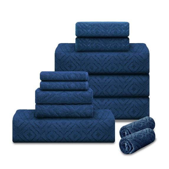 12 Piece Family Towels Set for Bathroom, Quick Drying, High Absorbent Ultra Soft Towel Sheet, Includes 4 Bath Towels, 4 Hand Towels, & 4 Washcloths (Navy)