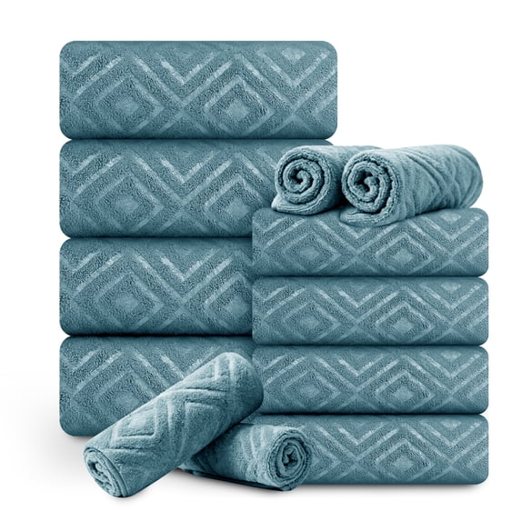 12 Piece Family Towels Set for Bathroom, Quick Drying, High Absorbent Ultra Soft Towel Sheet, Includes 4 Bath Towels, 4 Hand Towels, & 4 Washcloths (Turquoise)