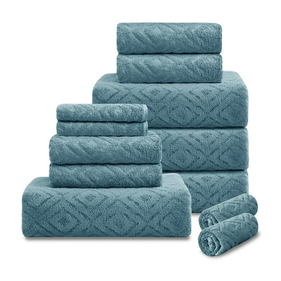 12 Piece Family Towels Set for Bathroom, Quick Drying, High Absorbent Ultra Soft Towel Sheet, Includes 4 Bath Towels, 4 Hand Towels, & 4 Washcloths (Turquoise)