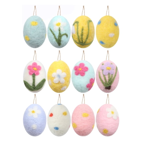 12-Piece Felt Easter Egg Ornaments - Assorted Pastel Spring Pattern Hanging Decor for Easter Egg Tree, Home Shelf & Holiday Party Accents