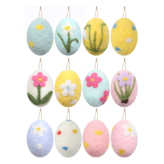 12-Piece Felt Easter Egg Ornaments - Assorted Pastel Spring Pattern Hanging Decor for Easter Egg Tree, Home Shelf & Holiday Party Accents
