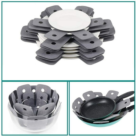 12-Piece Felt Pot Protectors Set 4 Different Sizes Pan Protector PadsforStacking Cookware Scratch Prevention Cabinet Gray Felt LinersforPots Pans and Bakeware