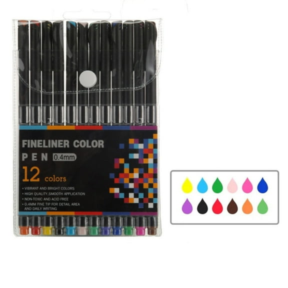 12-Piece Fineliner Drawing Pen Set, 0.4mm Superfine Metal Tip Watercolor Markers, Vibrant Odorless Ink Pens for Journaling Manga Coloring, 5ml Each, 12 Colors, By MCZQSON