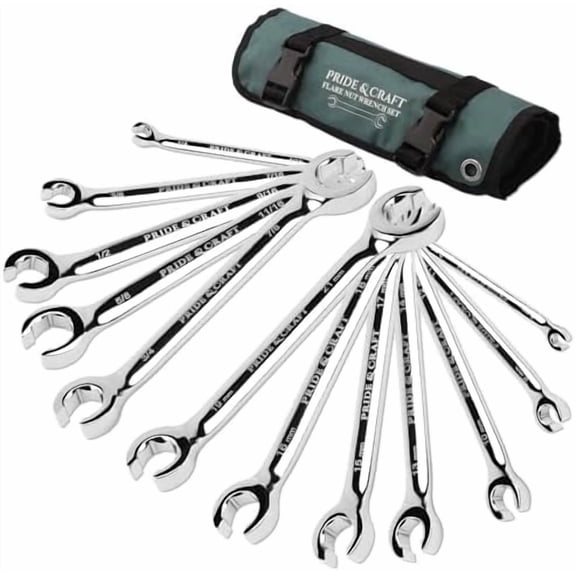 12-Piece Flare Nut Wrench Set, Metric & SAE,6-21mm & 1/4" to 7/8", CR-V Steel, 15Offset Design, Brake Line Wrench Set with Organizer Pouch$$Tools & Hardware Other
