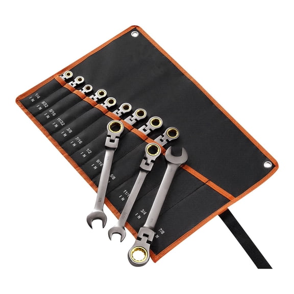 12-Piece Flex-Head Ratcheting Wrench Set, SAE, 72 Teeth, Cr-V Steel, Roll Up Pouch for Auto Home Repair, Gray Nickel