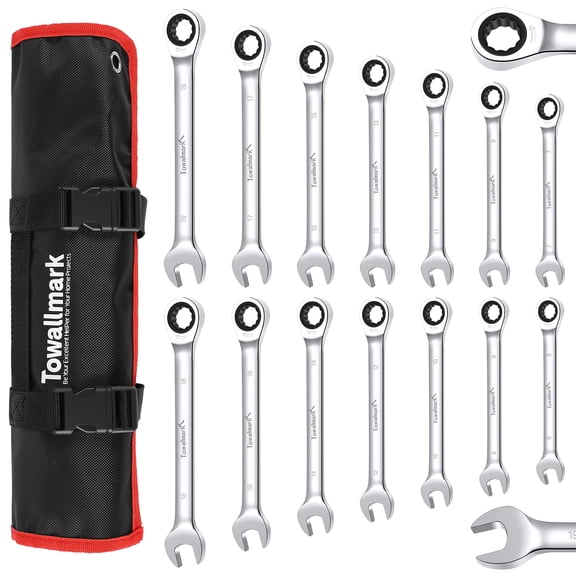 12-Piece Flex-Head Wrench Set with 72-Teeth Ratcheting, Metric 8-19mm Sizes, Cr-V Steel Construction, Combination Set with Storage Bag, for Home Car and Bike Use