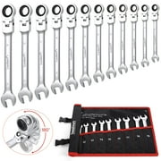 12-Piece Flex-Head Wrench Set, Ratcheting Combination Set, Metric 8-19mm, 72-Teeth,Cr-V Steel Ratchet Wrenches Set with Storage Bag for home/car/bike etc