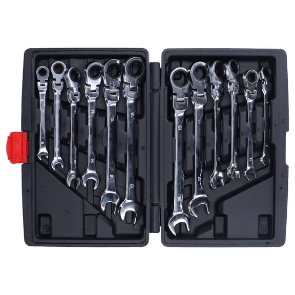 12-Piece Flexible Head Ratcheting Wrench Set, Tool Steel Metric 8mm to 19mm / 0.31" to 0.75" 72-Teeth Combination Spanners