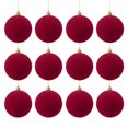 thumbnail image 1 of 12-Piece Flocked Christmas Ball Ornaments 2.4 in Plastic Velvet Style Baubles Burgundy for Tree Wreath Decor, 1 of 9