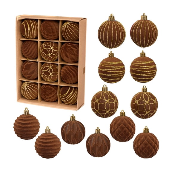12-Piece Flocked Christmas Ornaments Set – Multi-Color Suede Texture Baubles, 6cm Hanging Balls for Christmas Tree Decoration, Holiday, Party, Event Decor