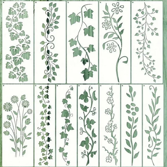 12-Piece Floral Stencils Set Garden Fence Patterns for Wall Painting and DIY Craft Projects Home Decor Art Supplies Reusable Templates(Multicolor)