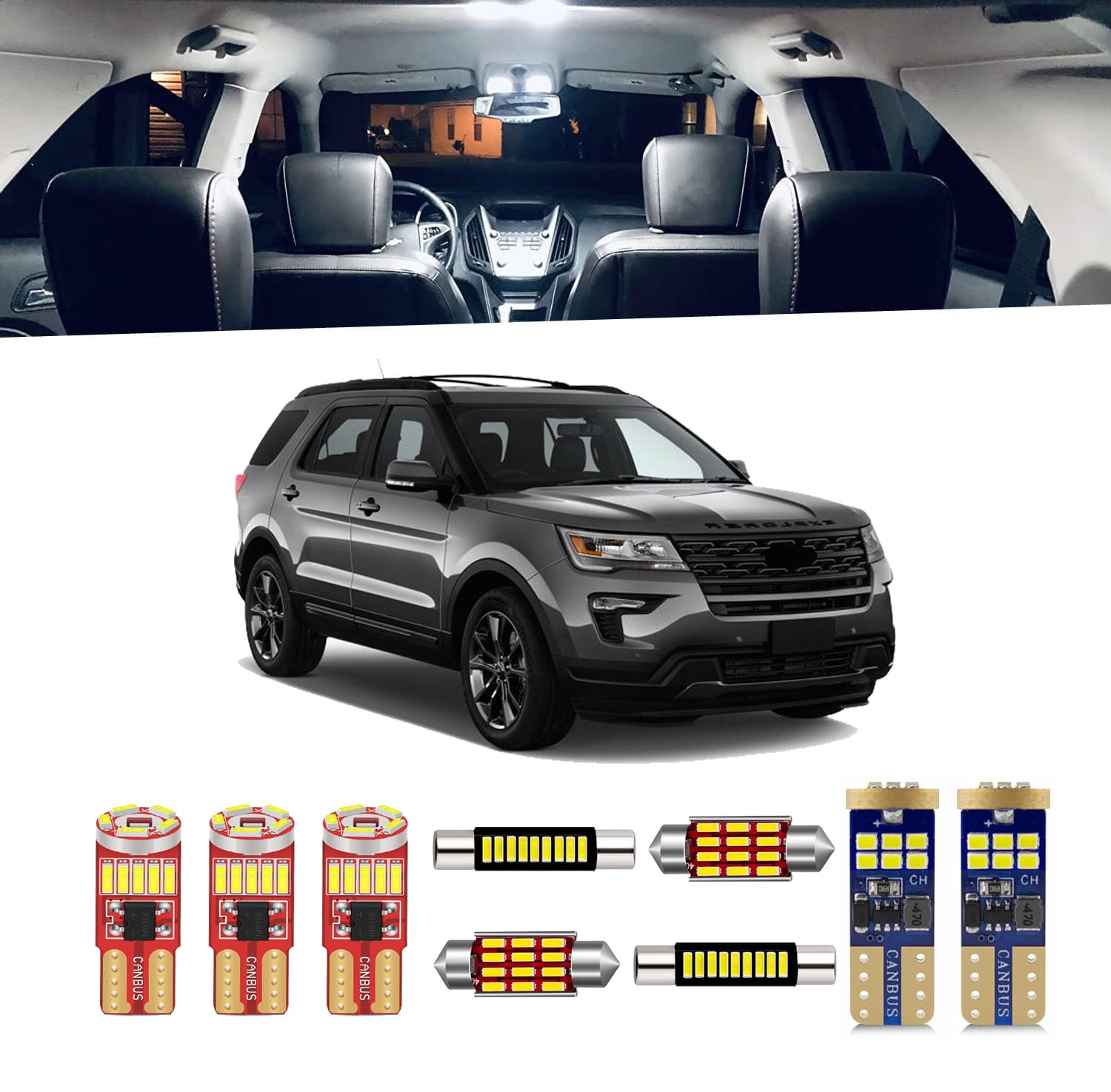 12 Piece For Explorer Interior LED Lights Kit Package Replacement for ...