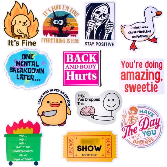12-Piece Fridge Magnets - Funny Memes, Cute Animals, and Words for Home/Office Decoration