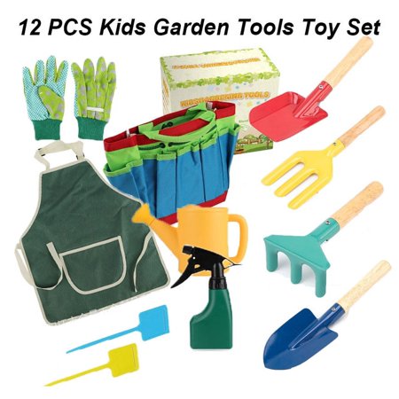 12 Piece Garden Tools Toy Set  Floral Heavy Duty Gardening Toys with Pruning Shears / Hand Trowel / Transplanter / Hand Rake / Gardening Gloves,Durable and Delicate Garden Kids Gift