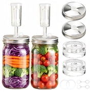 12-Piece Glass Fermentation Jar Set, 2 Pack Wide Mouth Mason Jars with Airlock Lids & Glass Weights, Complete Kit with Gaskets & Lid Lifter for Pickling, Kimchi, Kombucha & Fermented Foods