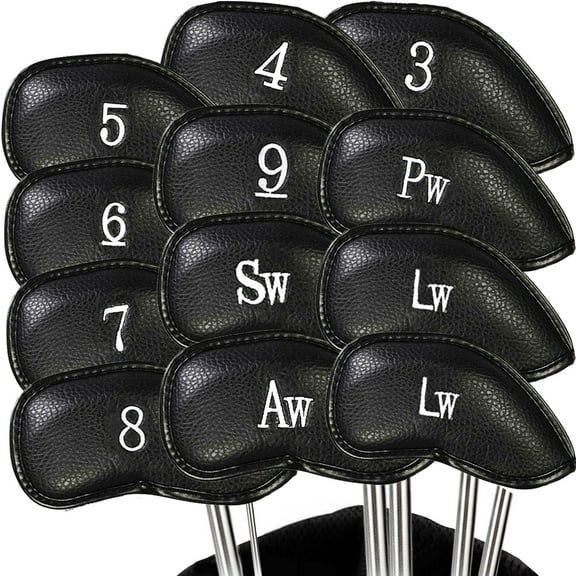 12 Piece Golf Iron Head Covers Set Universal Fit Synthetic Leather Deluxe Protection for Main Irons Premium Gift Set
