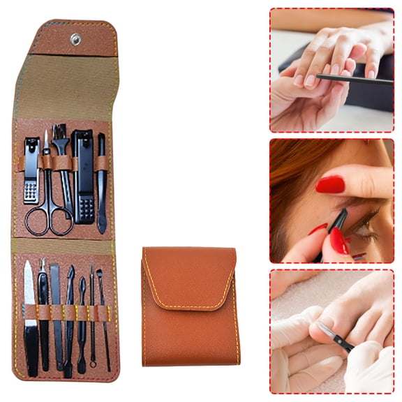 12-Piece Grooming Kit (Clippers, Tweezers), Brown - 12‑Piece Manicure Set with Nail Clippers & Eyebrow Scissors, Nail Clippers Easter Mother'S Day Nail