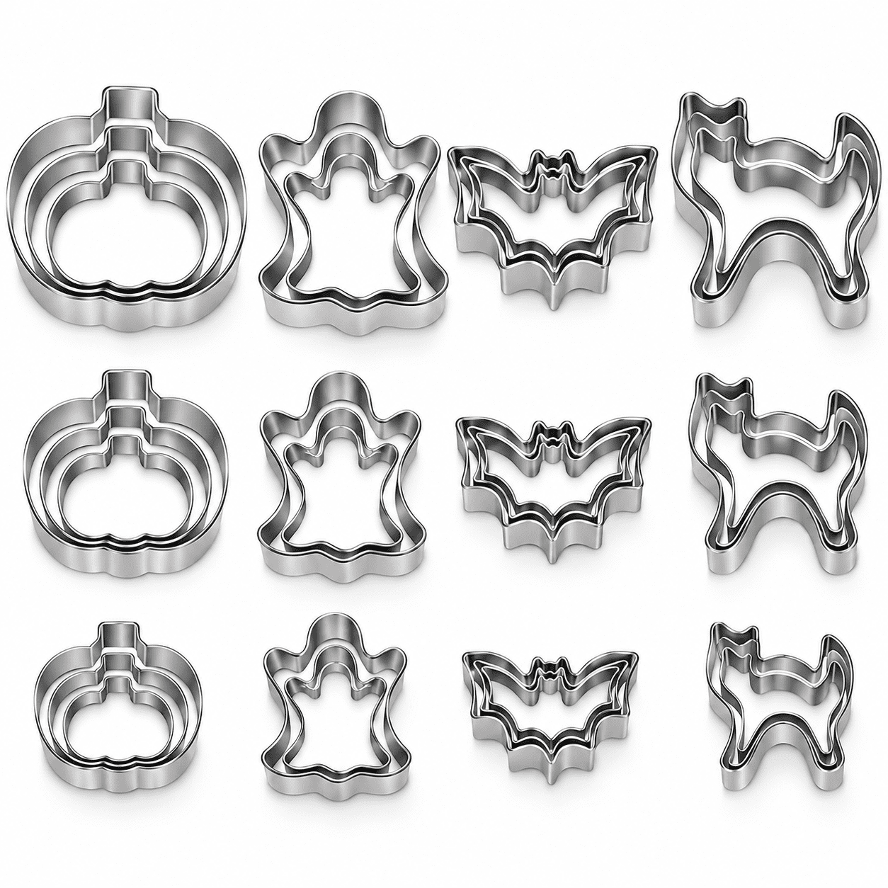 12-Piece Halloween Cookie Cutter Set, Pumpkin Ghost Bat Cat Shapes ...