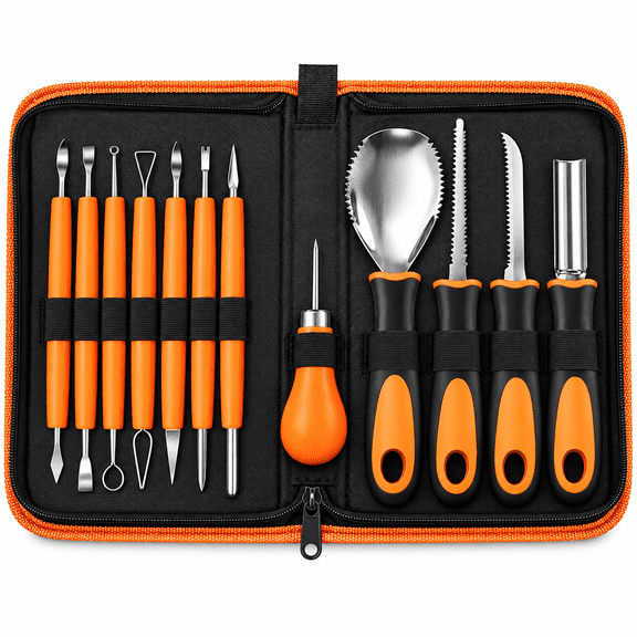 12-Piece Halloween Pumpkin Carving Tool Kit, Stainless Steel with Zipper Storage Bag