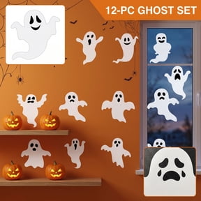 12-Piece Halloween cute window stickers, Cute Cartoon Ghost Window Sticker Set, Adorable Multi-Expression Ghost Stickers for Living Room Glass, Mantel & Halloween Window Display Arrangement