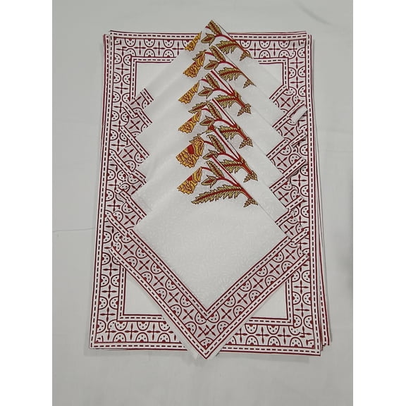 12-Piece Hand-Printed Cotton Dining Table Set 6 Placemats, 6 Napkins , Block Print, Eco-Friendly, Washable & Reusable
