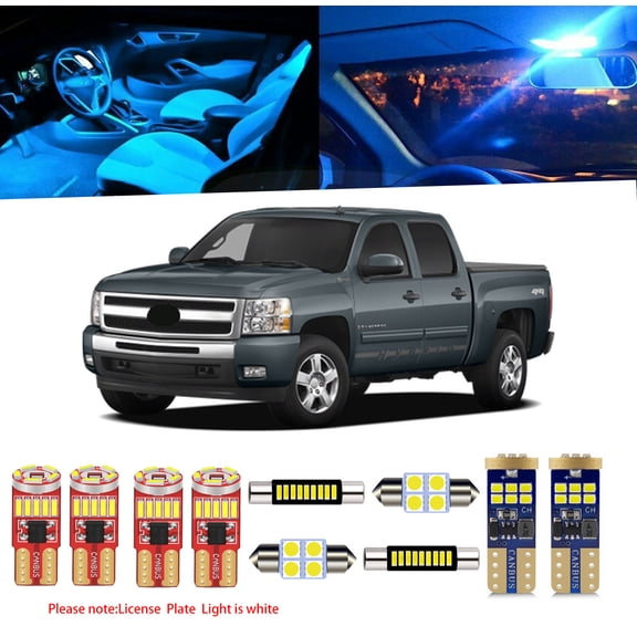 12 Piece Interior LED Lights Kit for Chevrolet Silverado 2007-2013 Interior LED Light Bulbs Package License Plate + Install Tool