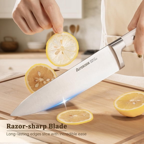 12-Piece Kitchen Knife Set with Block and Sharpener, Ultra- High Carbon Stainless Steel Cutlery Set, Full Tang Ergonomic Handle, Cream White