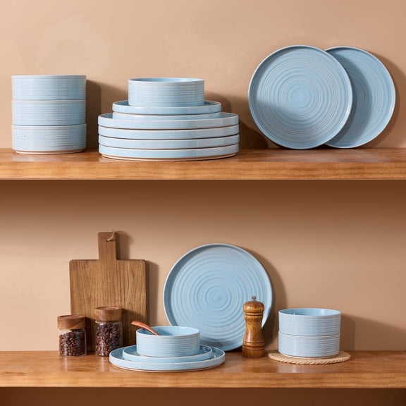 Famiware 12-Piece Reactive Glaze Stoneware Dinnerware Set, Service for 4, Ice Blue