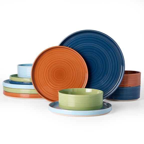 Famiware Galaxy Stoneware Dinnerware Sets, 12-Piece Dish Set, Earth Tone Colors