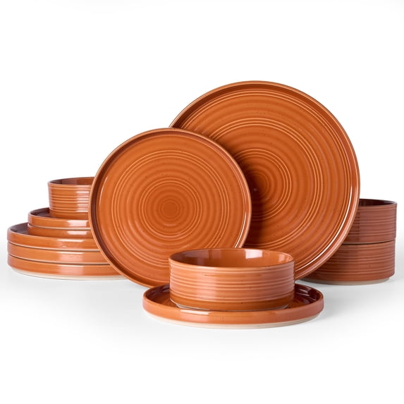 Famiware 12-Piece Reactive Glaze Stoneware Dinnerware Set, Service for 4, Terracotta