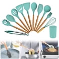 thumbnail image 1 of 12-Piece Kitchen Silicone Cooking Utensils Set with Wooden Handles and Storage Cup Green, Non-Scratch, Dishwasher Safe, Ideal for Daily Cooking and Meal Prep, 1 of 9