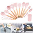 thumbnail image 1 of 12-Piece Kitchen Silicone Cooking Utensils Set with Wooden Handles and Storage Cup Pink, Non-Scratch, Dishwasher Safe, Ideal for Daily Cooking and Meal Prep, 1 of 9