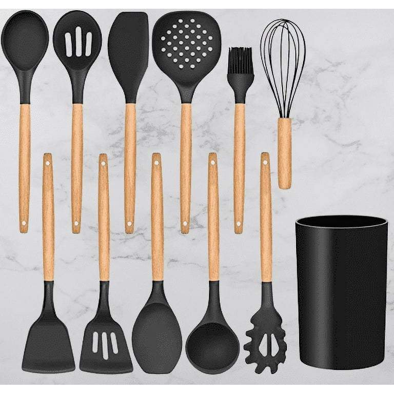 Silicone Cooking Kitchen Utensils Set with Holder - 12 Pcs