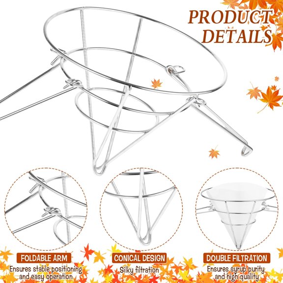 12-Piece Maple Syrup Filter Kit, 9.4 Deep Stainless Steel Filter Stand with Folding Arms & Pre-Filters, Fryer Oil Filter Stand for Home Syrup Making and Cooking Oil Filtration