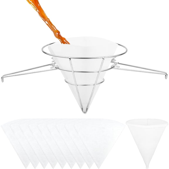 12-Piece Maple Syrup Filter Kit, 9.4 Deep Stainless Steel Filter Stand with Folding Arms & Pre-Filters, Fryer Oil Filter Stand for Home Syrup Making and Cooking Oil Filtration